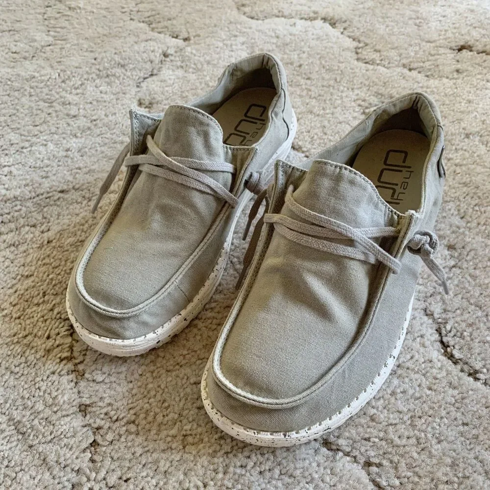 Hey Dude Women’s Wendy Gray Canvas Slip On Casual Loafer Shoes US 8 EU 39